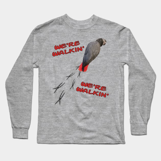 African Grey Parrot Walking Long Sleeve T-Shirt by Einstein Parrot